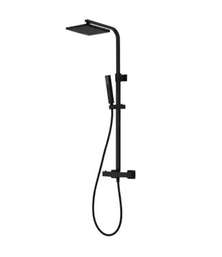 Opbouw Regendoucheset Donna Mat Zwart Vierkant Opbouw Regendouche 20cm Thermostaatkraan Glijstang Handdouche bij Sani4Comfort