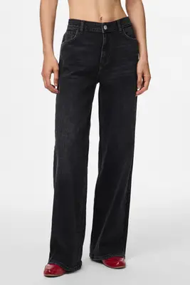 PCSILKE MW WIDE JEANS BL NOOS BC 17161268 Black Denim bij Sans