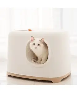 PETLUX Clean kattenbak met deksel en schepje (kaki) bij Ecodiervoeding