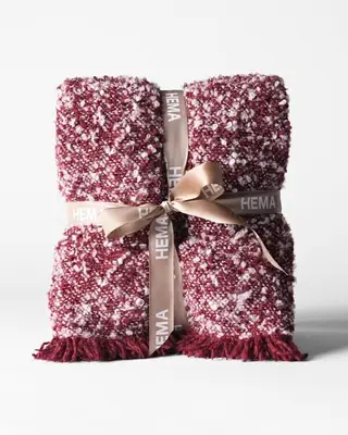 plaid 150x130cm boucle bordeauxrood bij HEMA