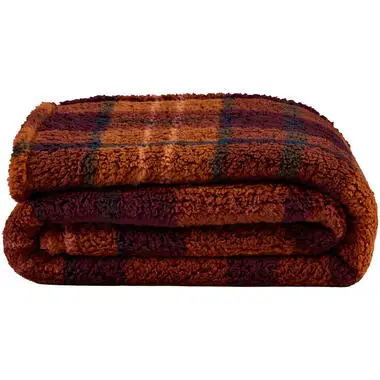 Plaid Teddy - bruin/bordeaux - 150x200 cm bij Leen Bakker