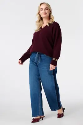 Plus Size gebreide trui met wol - donkerrood bij Wehkamp