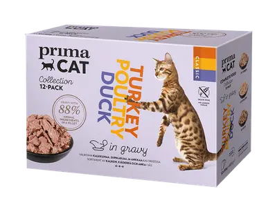 PrimaCat voordeelpakket natvoer gevogelte 12 x 85 gram - natvoer voor katten bij Prima Diervoeding