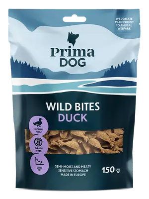 PrimaDog Wild Bites hondensnoepjes eend met echinacea - hondensnacks bij Prima Diervoeding