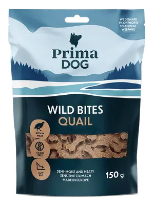 PrimaDog Wild Bites hondensnoepjes kwartel met meidoorn - hondensnacks bij Prima Diervoeding