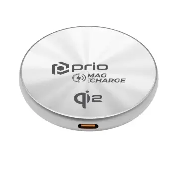 Prio Qi2 15W magnetische draadloze oplader USB-C zilver bij Mobile Supplies