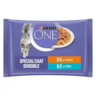 Purina One 12 x 85 g Voordeelpakket Kattenvoer Sensitive Kip en Tonijn bij Zooplus