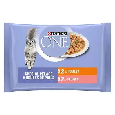 Purina ONE 4 x 85 g Kattenvoer Coat & Hairball Kip en Zalm bij Zooplus