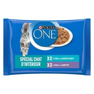 Purina ONE 4 x 85 g Kattenvoer Indoor Tonijn en Kalfsvlees bij Zooplus