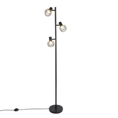 QAZQA Design vloerlamp zwart 3-lichts verstelbaar - Mesh - Zwart bij Leen Bakker