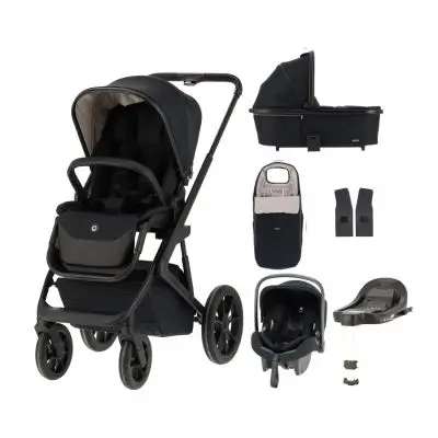 Qute Q-Rider Plus Kinderwagen - Midnight Black | Kidsriver Curve Autostoel - Black | Kidsriver Isofix Base bij Baby-Dump