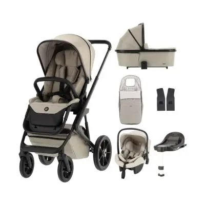 Qute Q-Rider Plus Kinderwagen - Mineral Clay | Kidsriver Curve Autostoel - Clay | Kidsriver Isofix Base bij Baby-Dump