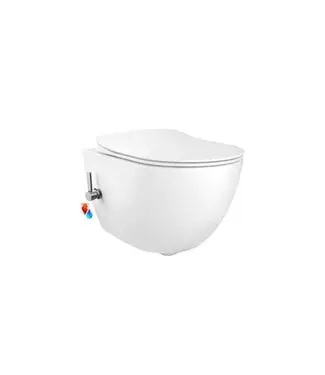 Randloos Hangtoilet Wit met bidet geïntegreerd bidetkraan Warm-Koud bij Sani4Comfort