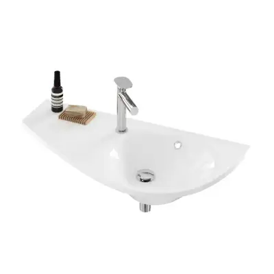 Ravak Avocado - Wastafel 850x450 mm, met overloop, met kraangat, opbergruimte links, wit XJ1L1100000 bij Sanitino