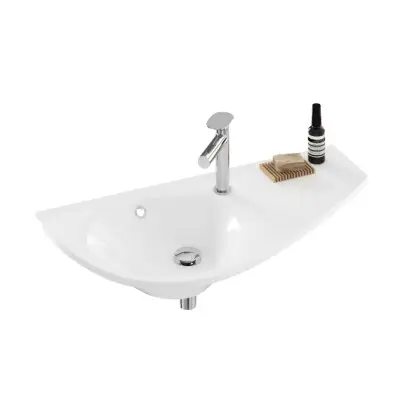Ravak Avocado - Wastafel 850x450 mm, met overloop, met kraangat, opbergruimte rechts, wit XJ1P1100000 bij Sanitino