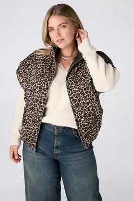 reversible bodywarmer Plus Size met panterprint - kaki bij Wehkamp
