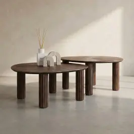Salontafel set bruin teakhout 2-delig bij LUMZ