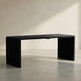 Salontafel zwarte latjes teak bij LUMZ