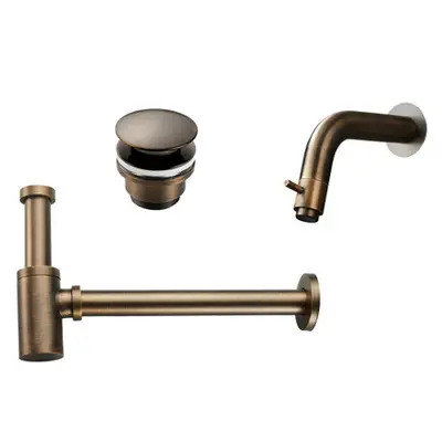 Saniclear Antique fonteinkraan set verouderd messing met inbouw kraan, sifon en afvoerplug bij Sanitairkamer
