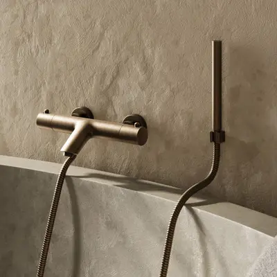 Saniclear Antique thermostatische opbouw badkraan met handdouche verouderd messing bij Sanitairkamer