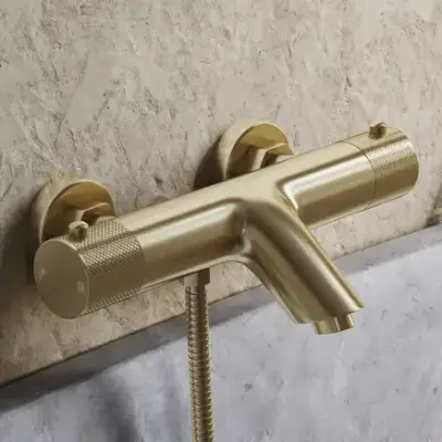 Saniclear Brass Curved thermostatische opbouw badkraan geborsteld messing - mat goud bij Sanitairkamer