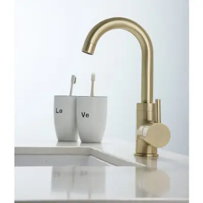 Saniclear Brass matrix wastafelkraan geborsteld messing / mat goud bij Sanitairkamer