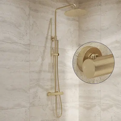 Saniclear Brass Stripes opbouw regendouche geborsteld messing / mat goud met 30cm hoofddouche bij Sanitairkamer