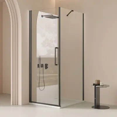 Saniclear Clearline douchecabine 90x100cm met 90cm deur verouderd ijzer - gunmetal bij Sanitairkamer