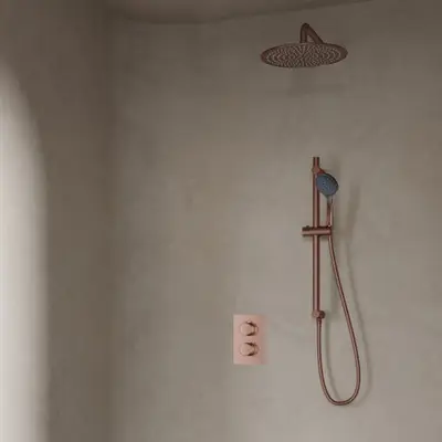 Saniclear Copper inbouwregendouche 30cm met wandarm, 3 standen handdouche en glijstang geborsteld koper bij Sanitairkamer
