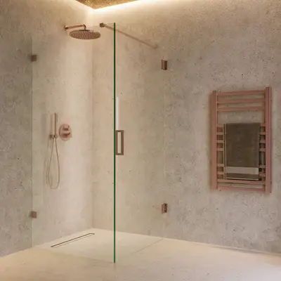 Saniclear Copper profielloze douchecabine 90x90cm met 90cm deur geborsteld koper bij Sanitairkamer