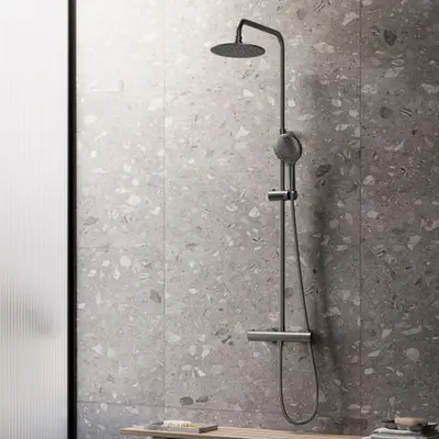 Saniclear Evolution opbouw regendouche met 30cm hoofddouche en 2 standen handdouche verouderd ijzer - gunmetal bij Sanitairkamer