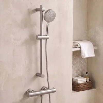 Saniclear Exclusive doucheset met thermostatische kraan, handdouche en glijstang RVS bij Sanitairkamer