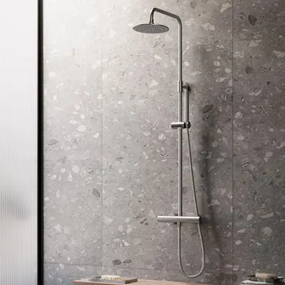 Saniclear Exclusive volledig 304 RVS regendouche opbouw 30cm met staafhanddouche bij Sanitairkamer