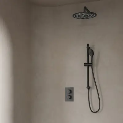 Saniclear Iron inbouwregendouche met 30cm hoofddouche, wandarm, 2 standen handdouche en glijstang verouderd ijzer - gunmetal bij Sanitairkamer