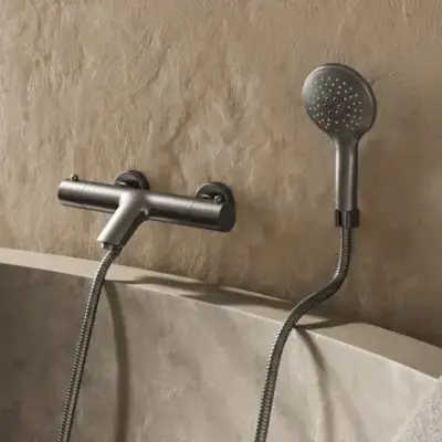 Saniclear Iron thermostatische opbouw badkraan verouderd ijzer / gunmetal met 2 standen handdouche bij Sanitairkamer