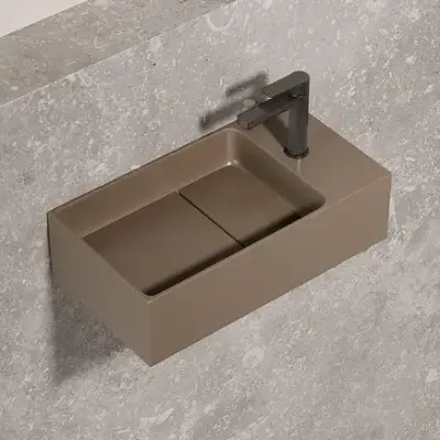 Saniclear Itsie fontein mat taupe met kraangat rechts 39x22x10cm bij Sanitairkamer