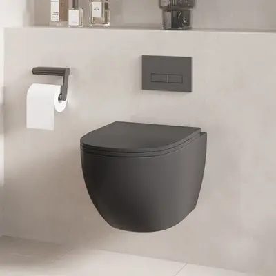 Saniclear Itsie mat antraciete toiletpot randloos met softclose zitting bij Sanitairkamer