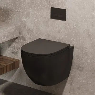Saniclear Itsie mat zwarte toiletpot randloos met softclose zitting bij Sanitairkamer