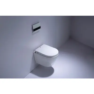 Saniclear Jama Spray randloos toilet met douchewc bidet zitting bij Sanitairkamer