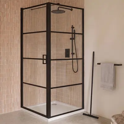 Saniclear Nero 90x90 douchecabine 8mm anti-kalk mat zwart 90cm bij Sanitairkamer