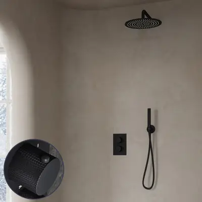 Saniclear Nero Curved inbouw regendouche met 20cm hoofddouche en muurarm zwart mat bij Sanitairkamer