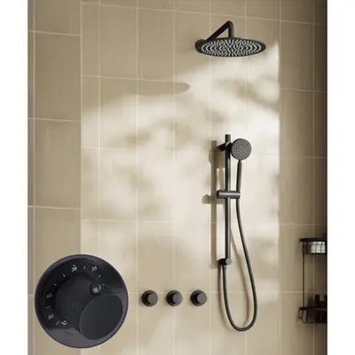 Saniclear Plus Curved inbouw regendouche met 30cm hoofddouche, muurarm en glijstang zwart mat bij Sanitairkamer