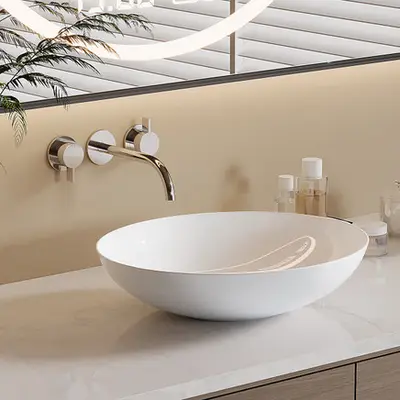 Saniclear Raja waskom 40cm wastafel rond wit bij Sanitairkamer