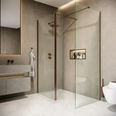 Saniclear Rivo inloop douchecabine 140x90cm met 30cm zijwand en 60cm vrije inloop verouderd messing bij Sanitairkamer