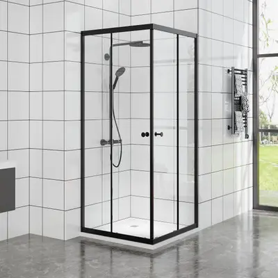 Saniclear Slide douchecabine 90x90 vierkant zwart mat bij Sanitairkamer