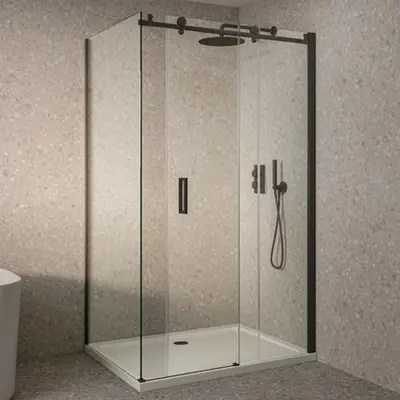Saniclear Supreme douchecabine 100x90cm dubbelzijdig anti-kalk zwart bij Sanitairkamer