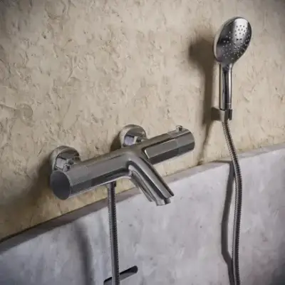 Saniclear Talpa Curved thermostatische opbouw badkraan chroom met 2 standen handdouche bij Sanitairkamer