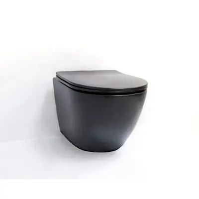 SaniGoods Apollo mat zwarte toiletpot inclusief zitting anti-kalk 48cm bij Sanitairkamer