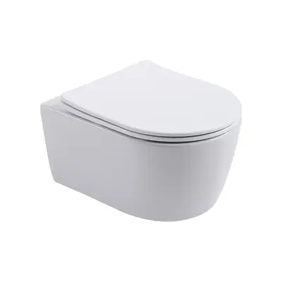 SaniSupreme Aloni Pro hangtoilet ophang WC – randloos – met zitting – compact 49 cm – mat wit bij SaniSupreme