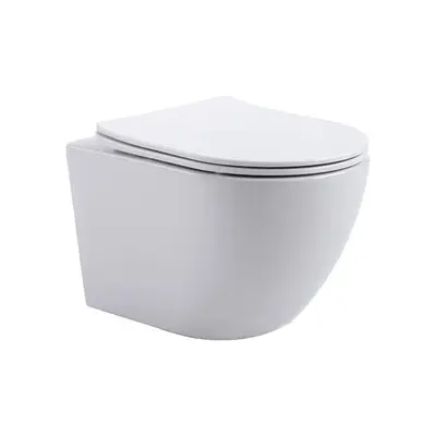 SaniSupreme Aloni Pro hangtoilet / ophang WC – tornado flush – randloos – met zitting – compact 49 cm – mat wit bij SaniSupreme